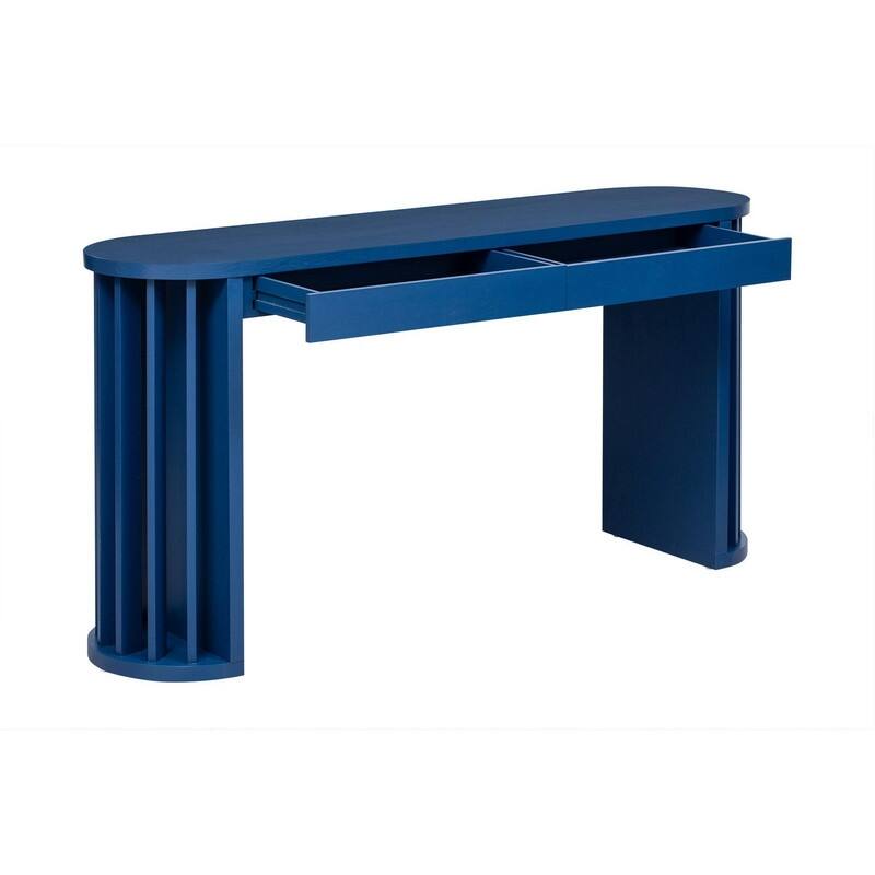 59" Curved Console Table with Straight Line Design for Living Room or Entryway Storage