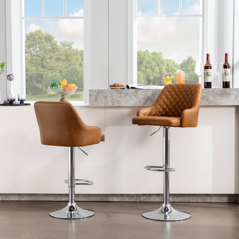 Javlergo Bar Stools Set of 2 Adjustable Swivel PU Leather Counter Height Barstools with Arm and Back