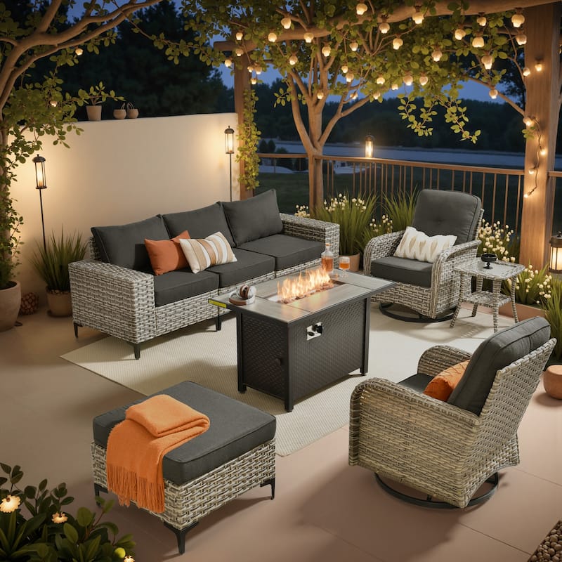 XIZZI Outdoor Patio Furniture Sectional Set with Swivel Chairs - 8-Piece - Black