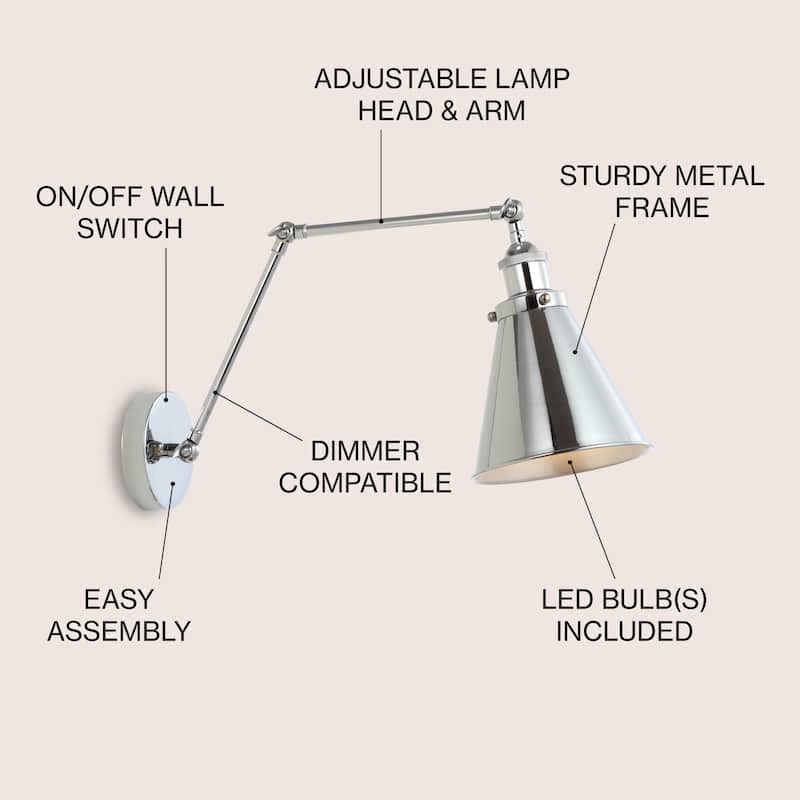 Elliot 7" Adjustable Arm Metal LED Wall Sconce, Chrome by JONATHAN Y