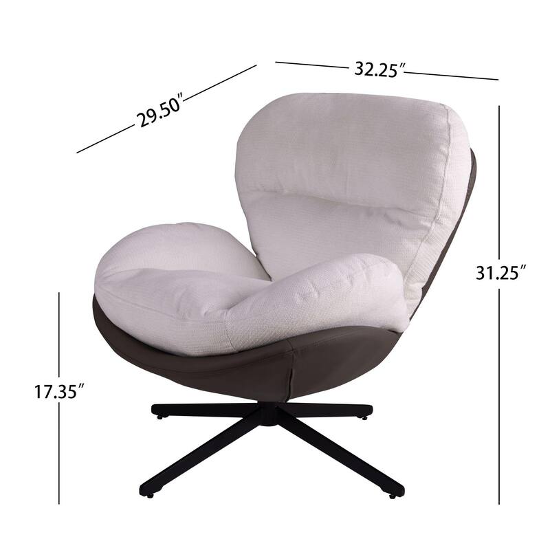360° Swivel Accent Chair, Modern Chenille Lounge Chair with Faux Leather and Black Metal Base Frame, Comfortable Reading Chair