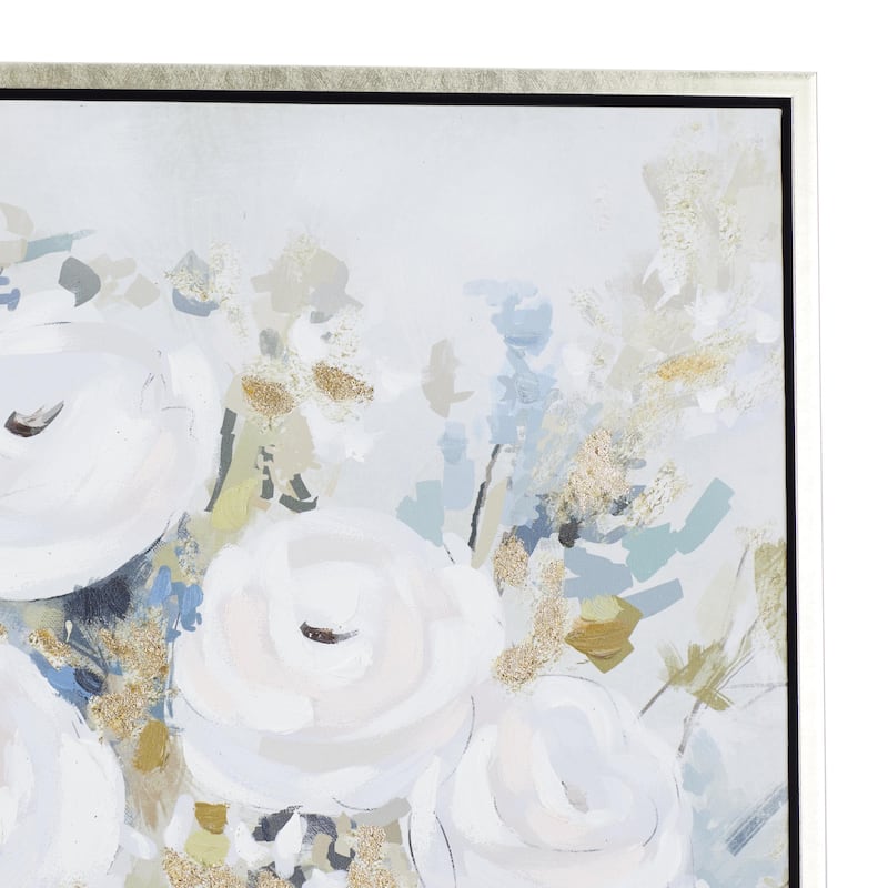 Canvas Floral Bouquet Framed Wall Art with Silver Frame - White - Roche River Decor