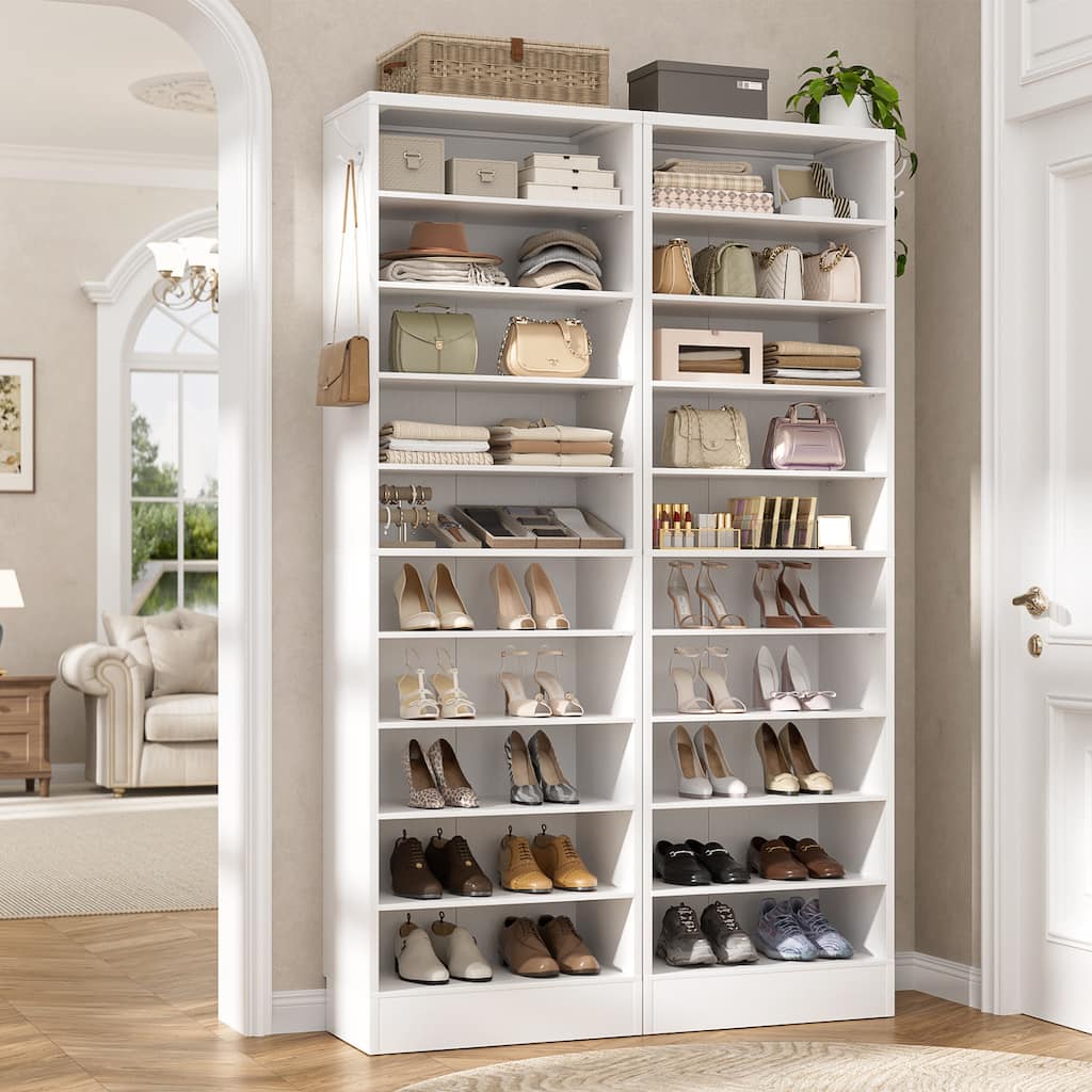Freestanding 10-Tier Shoe Storage Cabinet,Narrow Wood Shoe Rack Shoe Organizer,Sturdy Closet Organizer Open Display Cabinet