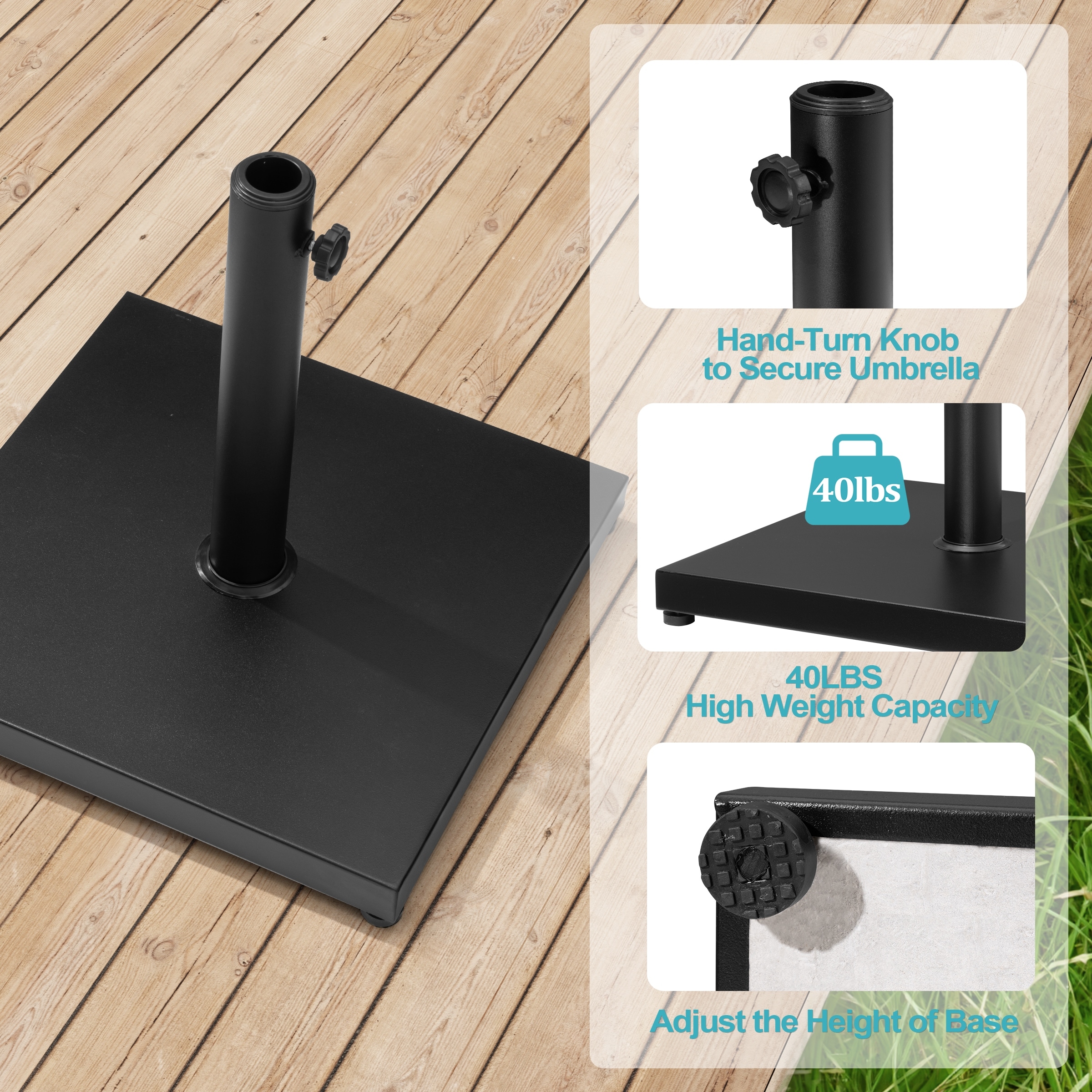 hand turn knobs patio umbrella NUU GARDEN 22 lbs Base Stand Heavy Duty Outdoor Umbrella Base Made From Rust Resistant Resin, Black : Clothing, Shoes & Jewelry Create a cozy Heavy Duty Deck Mount Umbrella