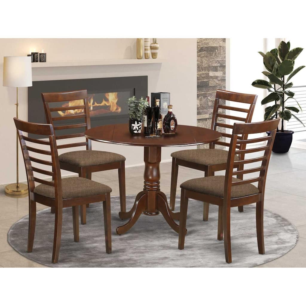 Retro Kitchen Table Set - 5 Piece Dinette Set with Chairs - Round Drop Leaf Table - Asian Hardwood