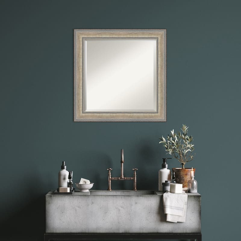 Fleur Silver Beveled Wood Framed Bathroom Vanity Wall Mirror - Fleur Champagne Silver