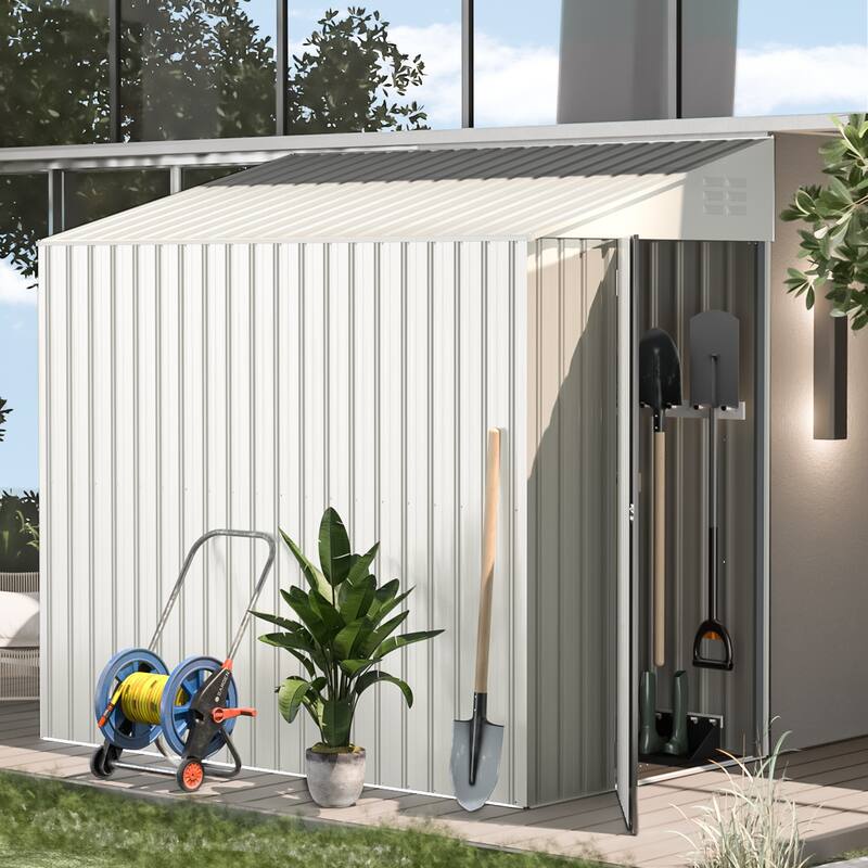 AECOJOY Outdoor Storage Side Shed Metal Attached with Lockable Door