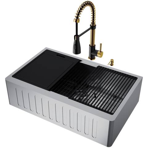 Vigo Oxford 33" Slotted Apron Farmhouse Single Basin Stainless Steel - Stainless Steel