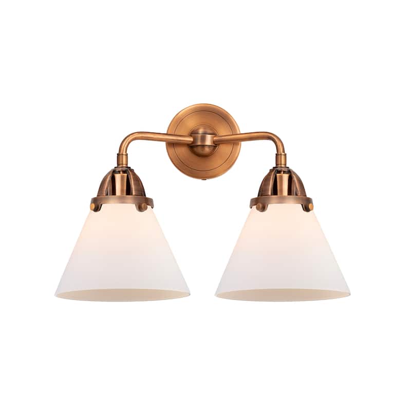 Innovations Lighting Nouveau 2 Cone - 2 Light 16" Bath Vanity Light - Antique Copper/Matte White