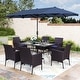 preview thumbnail 64 of 69, MAISON ARTS 7/8 Pieces Outdoor Patio Dining Set, 6 PE Rattan Chairs with Cushions and 1 Rectangle Metal Table Crescent Chairs+Navy Umbrella