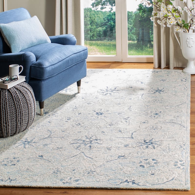SAFAVIEH Handmade Micro-Loop Utta Wool Rug - 3' x 5' - Light Blue/Ivory