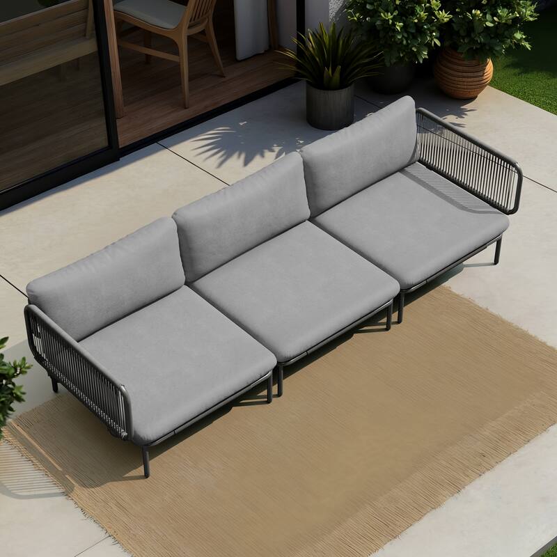 Pellebant Outdoor Sectional Sofa Patio Conversation Seating Set - Set of 3 - Dark Grey - 3PC
