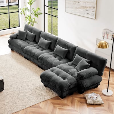 173.2" Chenille L-Shaped Cloud Modular Sectional Sofa with Ottoman (4-Seater)