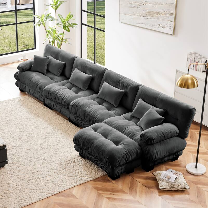 Modular L-Shaped 4-Seater Sectional Sofa Free Combination Cloud Sofa with Convertible Ottomans for Living Room - Gray