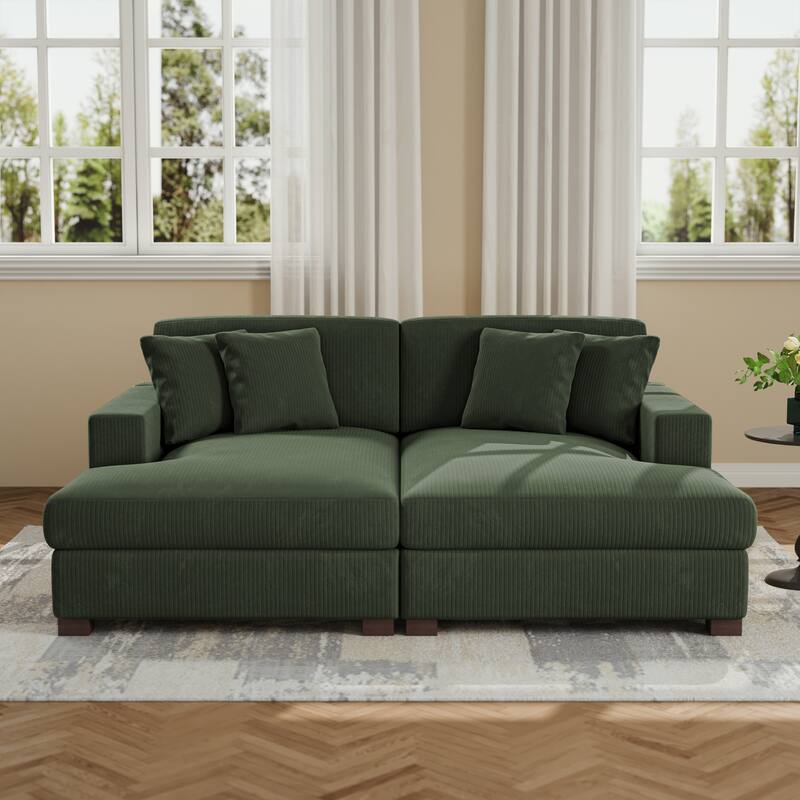 Upholstered Oversized Modular Sectional Sofa Set Corduroy Sleeper Sofa With Chaise