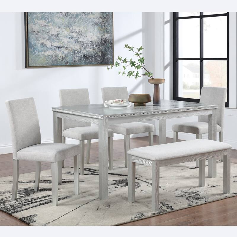 Wooden Dining Rectangular Table with Bench, Kitchen Table with Bench for Small Space, 6 Person Dining Table - Beige+Silver Grey