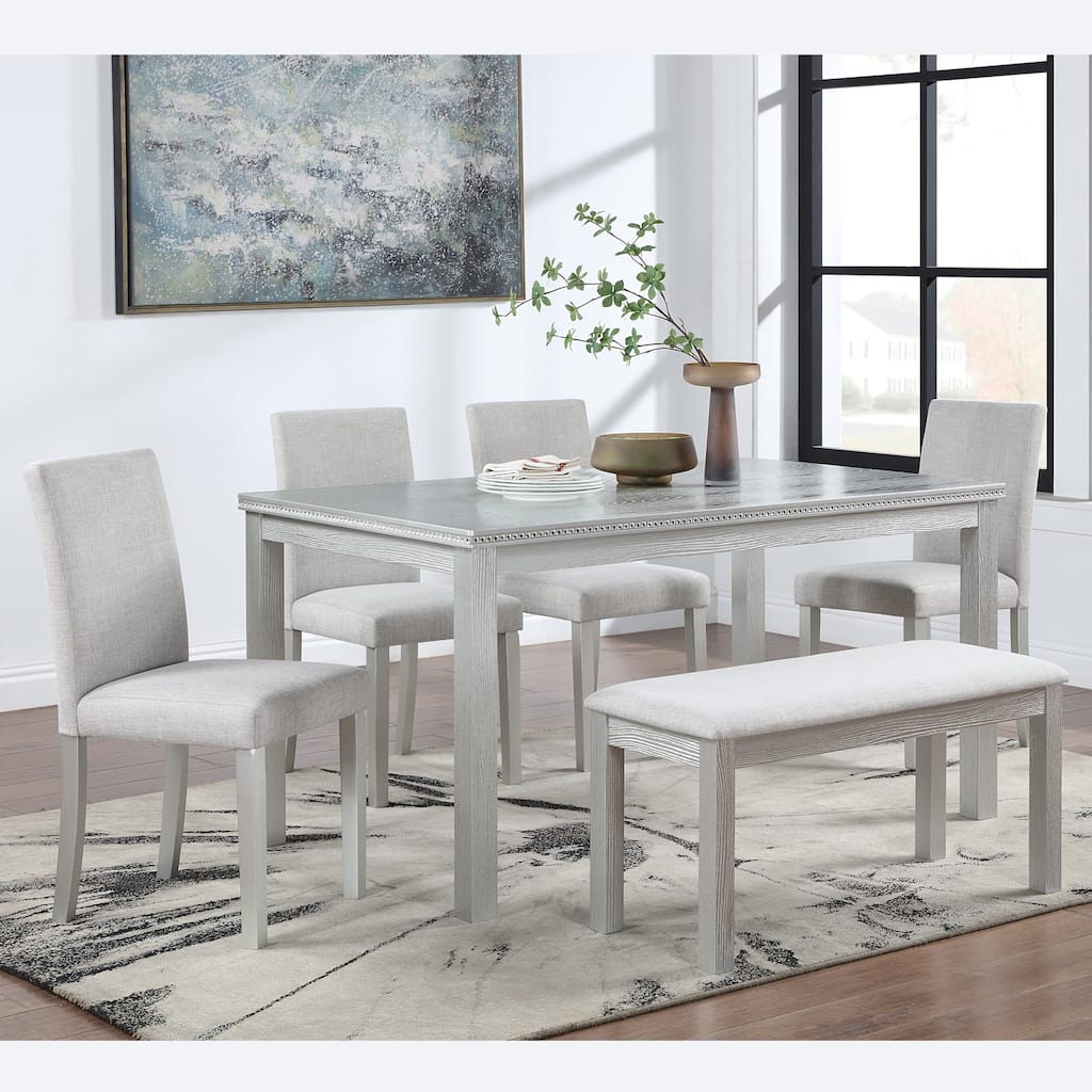 Wooden Dining Rectangular Table with Bench, Kitchen Table with Bench for Small Space, 6 Person Dining Table