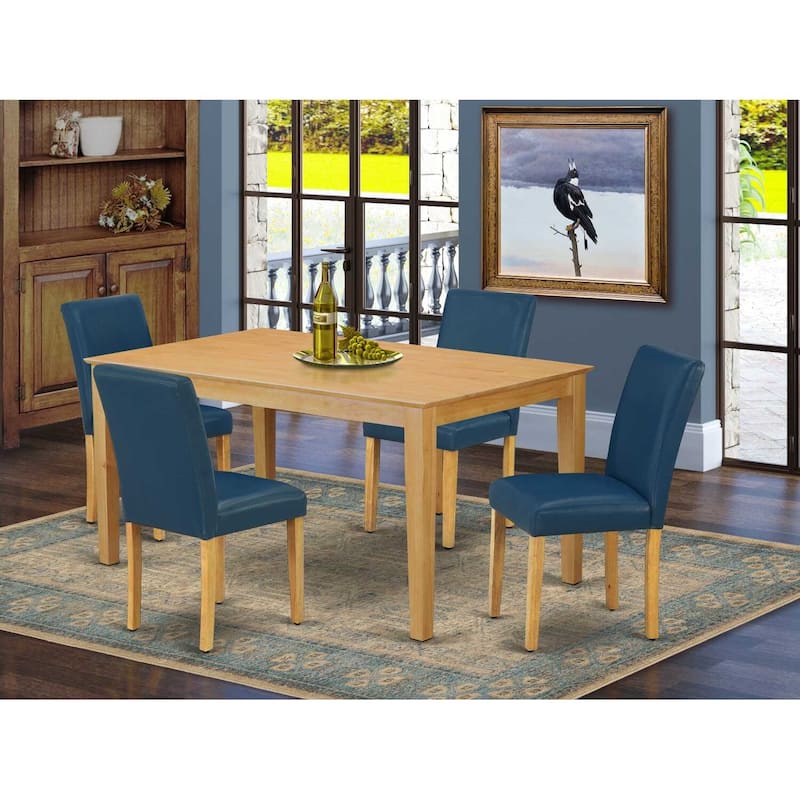 HomeStock 5-Piece Rectangle Natural Oak Finish Solid Wood Top Dining Table with 4 Parson Chair
