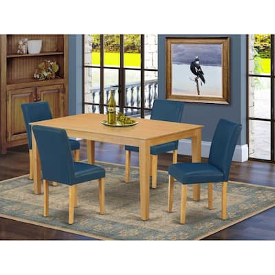 HomeStock 5-Piece Rectangle Natural Oak Finish Solid Wood Top Dining Table with 4 Parson Chair