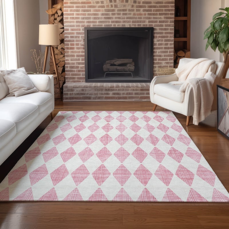 Machine Washable Indoor/ Outdoor Chantille Diamonds Rug - Pink - 10' x 14'
