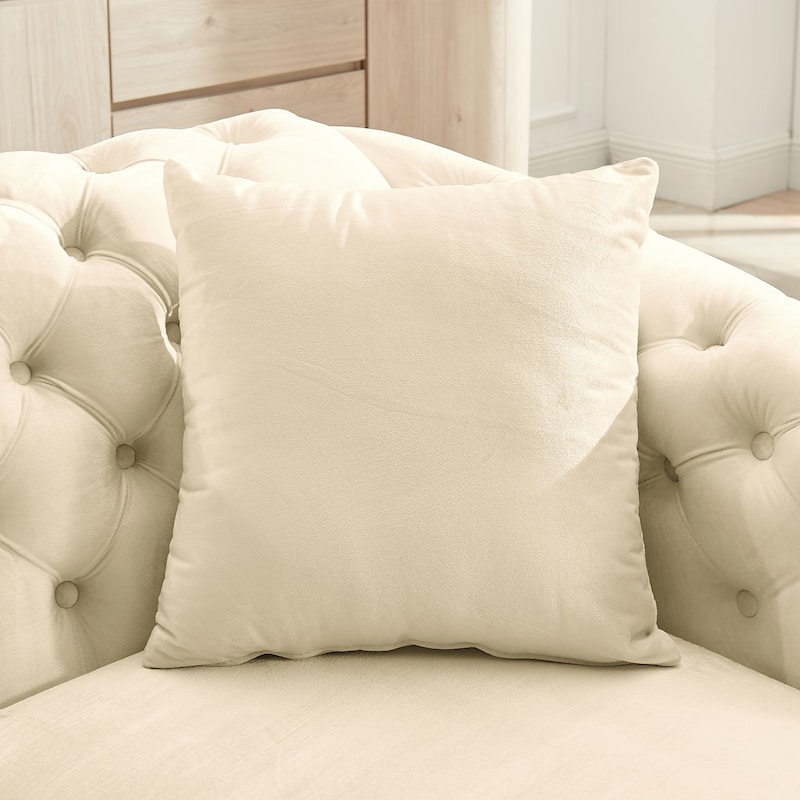 84" 3-Seater Velvet Button Tufted Sofa with Gold Steel Decoration