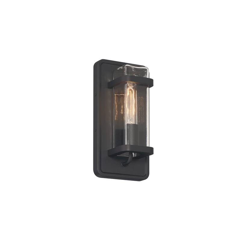 Pearl Street 6 in. 1-Light Black Modern Outdoor Wall Lantern with Clear Glass Shade - 12