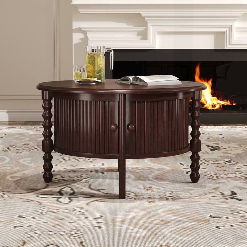 Vintage Round Coffee Table with Practical Storage for Various Rooms