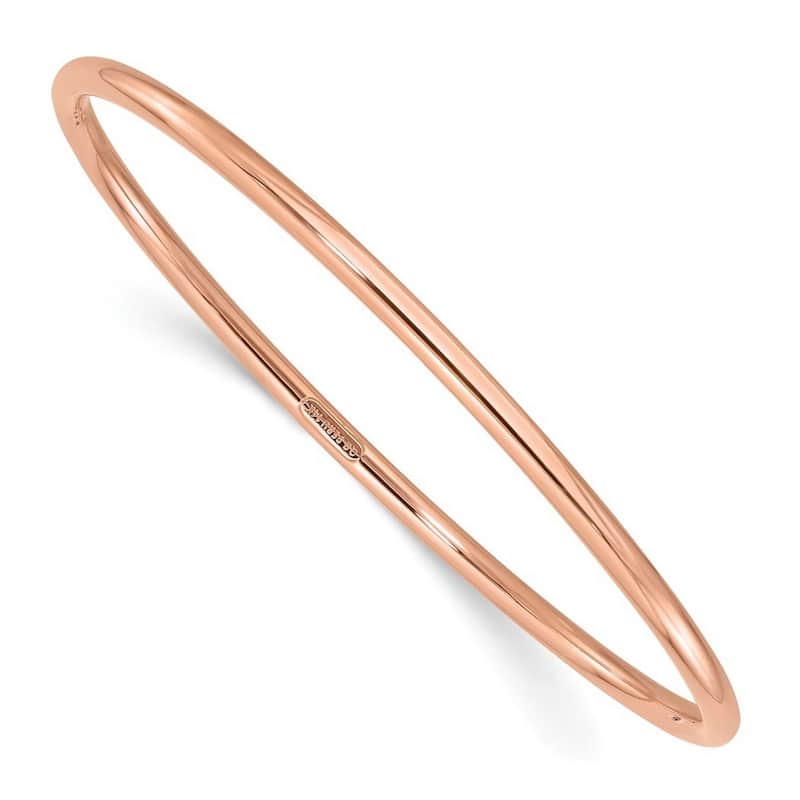 Curata 14k Rose Gold 8" 3mm Polished Slip-on Stackable Bangle Bracelet