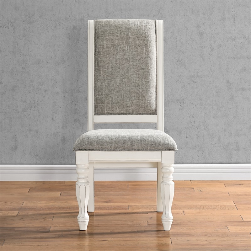 Antique White Solid Wood Upholstered Dining Chairs,Set of 2