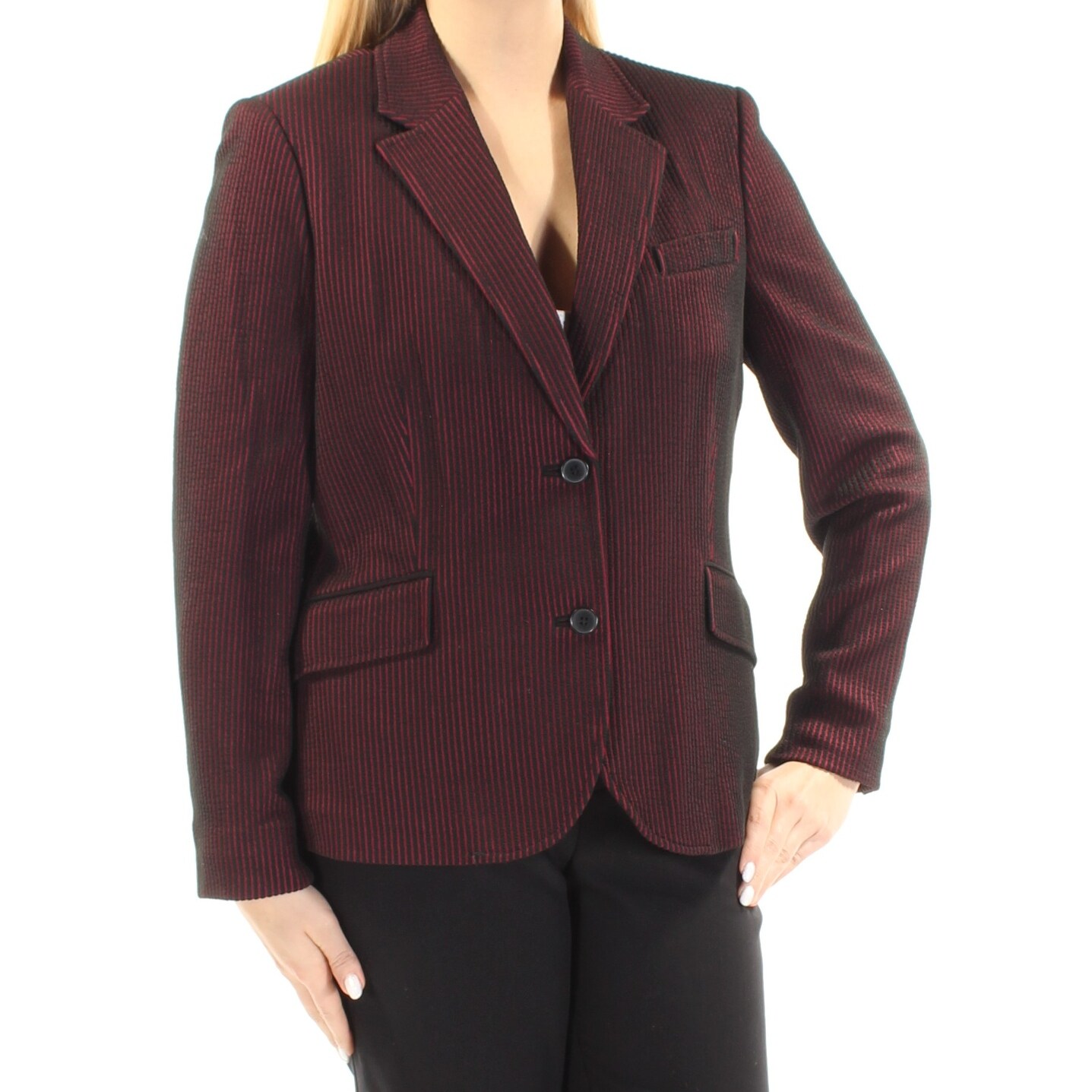 red and black striped blazer