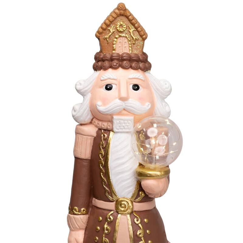 LED Lighted Nutcracker with Globe - 27" - Brown and Beige