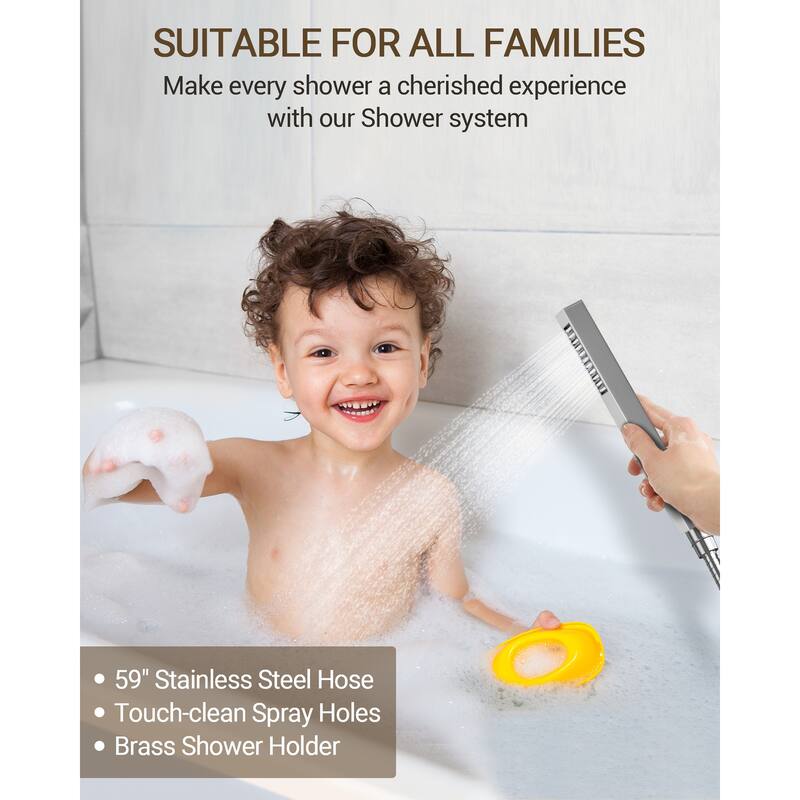 Shower System 12" Ceiling Rain Shower Head with 3-Way Thermostatic Faucet & Body Jets