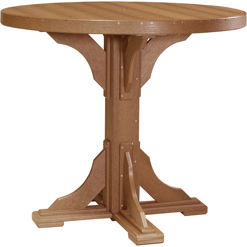Poly Lumber Round Dining Table Set with Regular Chairs - Bar Height - Antique Mahogany Woodgrain