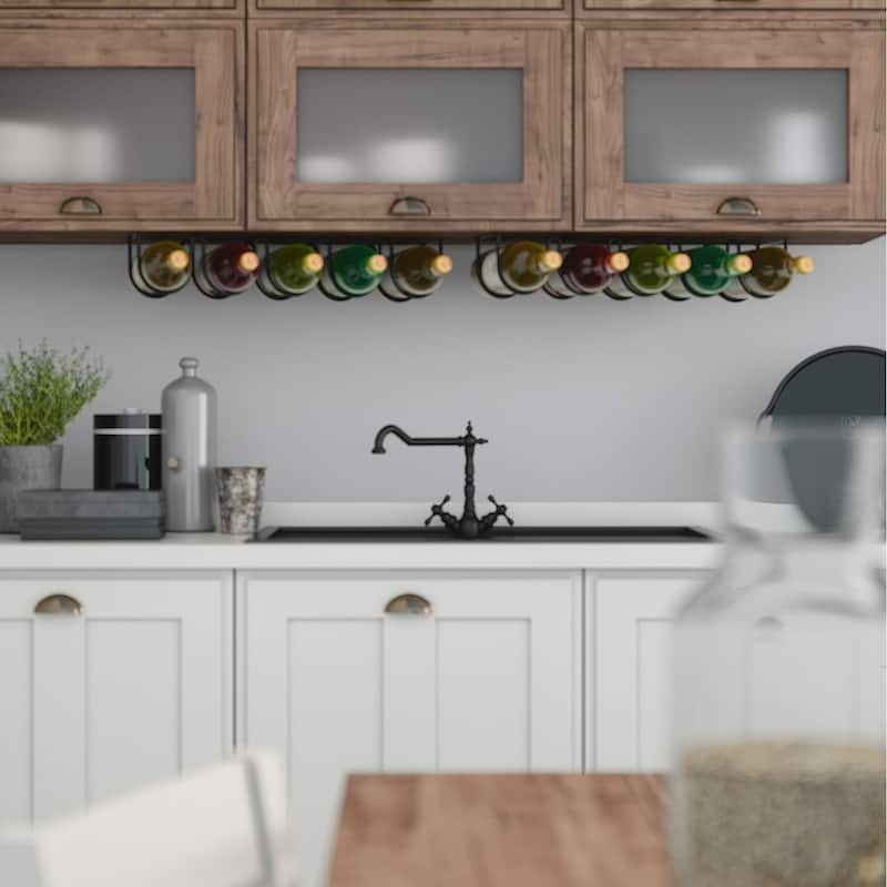 Wallniture Dijon 5-Sectional Wine Rack Wall Mounted or Under Cabinet Organizer, Black (Set of 2)