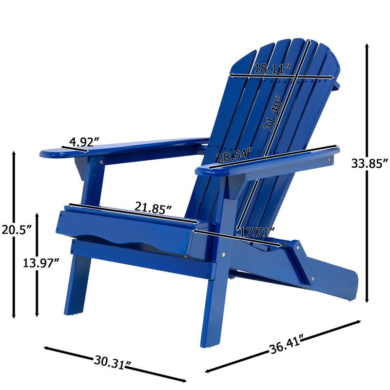 Roomfitters Foldable Wooden Adirondack Chair with Curved Backrest and Wide Armrests, Outdoor Lounge Seating