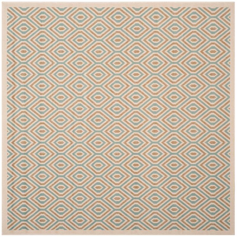 SAFAVIEH Veranda Bergþora Indoor/ Outdoor Waterproof Patio Backyard Rug - 6'7" Square - Cream/Aqua