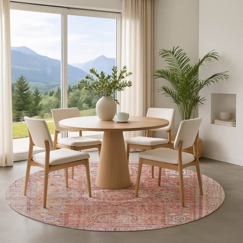 Premium Washable Super Soft Vintage Traditional Mayfield Rug - Orange - 8' x 8'