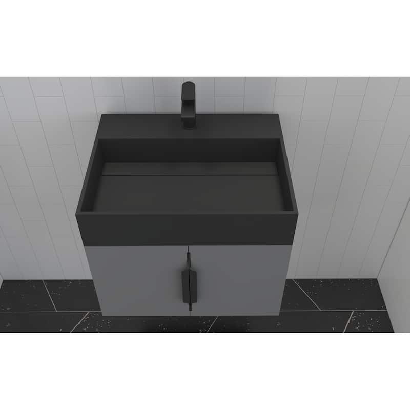 Amazon 24" Wall Mounted Bathroom Vanity Set w/ Black Top