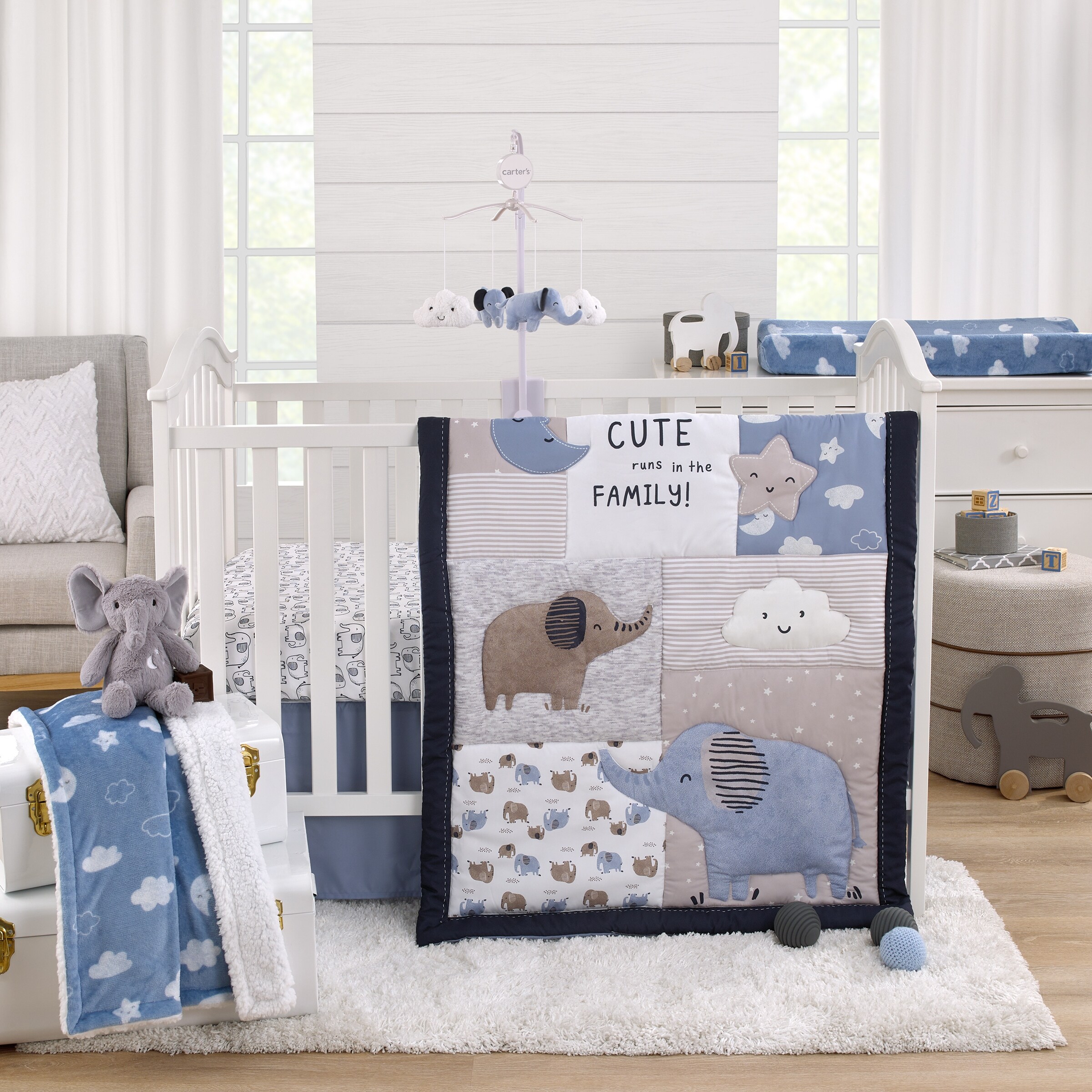 Carter s Blue Elephant 3 Piece Crib Bedding Set Bed Bath Beyond 40447701