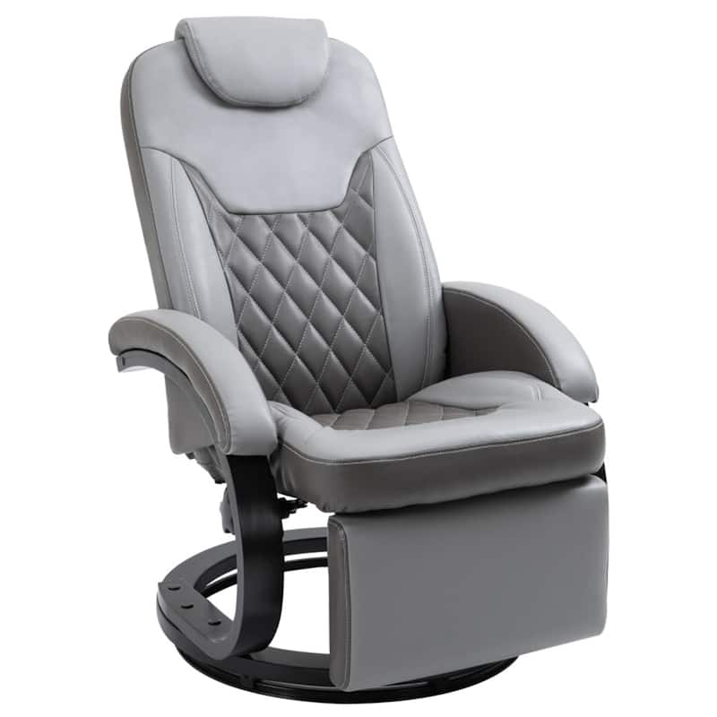 Grey PU Leather Recliner Chair with 360 Swivel Manual Recline Footrest Cup Holders and Side Pockets for Living Room