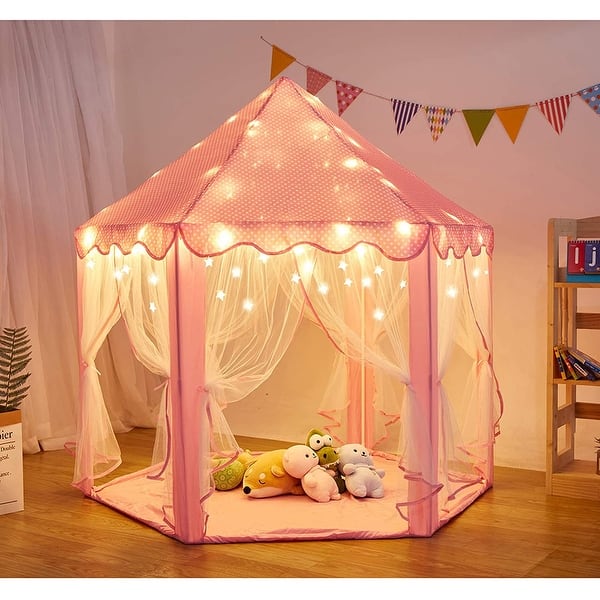 slide 2 of 10, Portable Folding Princess Castle Tent with Star Lights