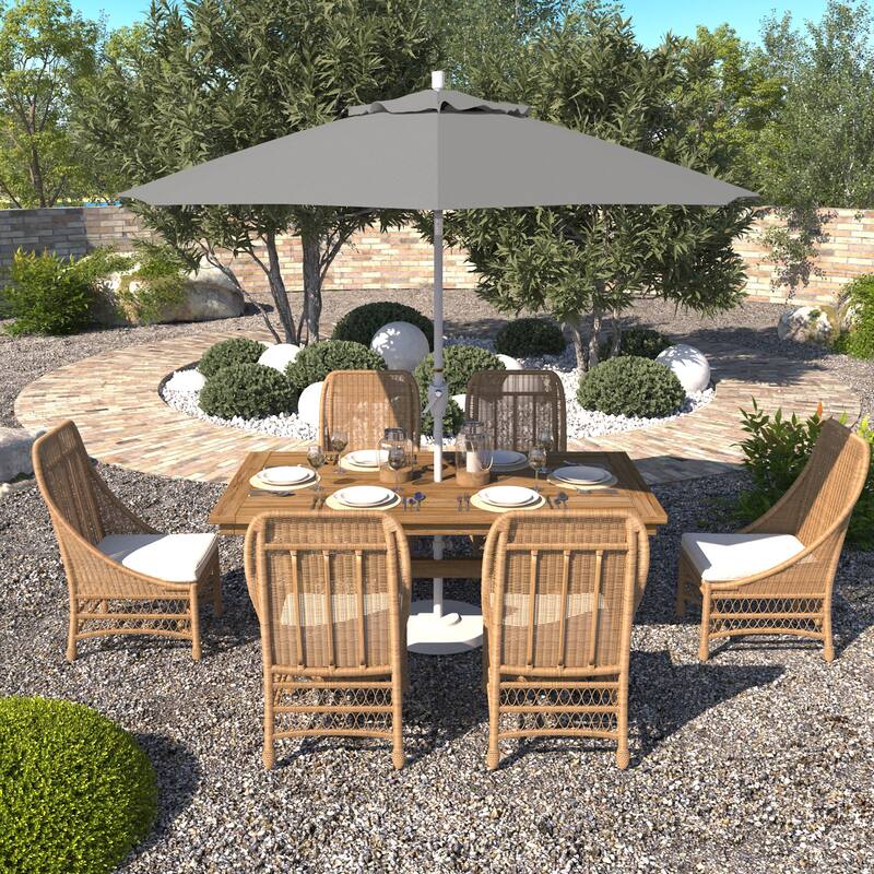 California Umbrella 9' Round Crank Lift Push Button Tilt White Aluminum Patio Umbrella Sunbrella