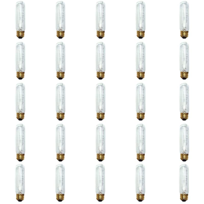 Bulbrite Incandescent Pack of (25) Dimmable 40 Watt Tubular T10 Light Bulbs with Medium (E26) Screw Base - Warm White Light