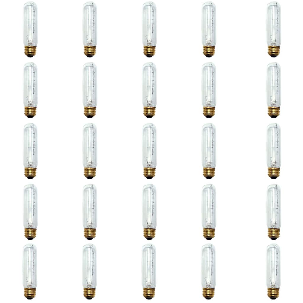 Bulbrite Incandescent Pack of (25) Dimmable 40 Watt Tubular T10 Light Bulbs with Medium (E26) Screw Base - Warm White Light