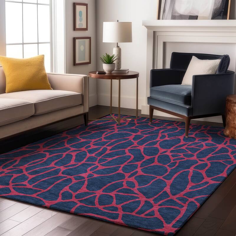 Premium Washable Super Soft Contemporary Macy Mayfield Rug - Navy - 5' x 7'6"