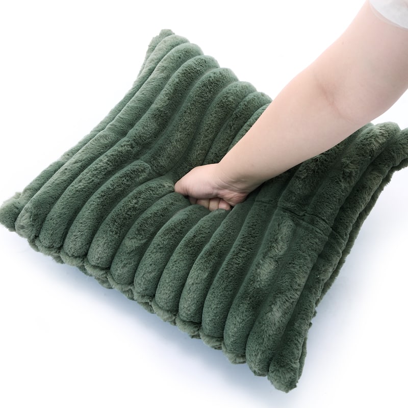 Modern Stripe Faux Fur Square Throw Pillows (Set of 2)