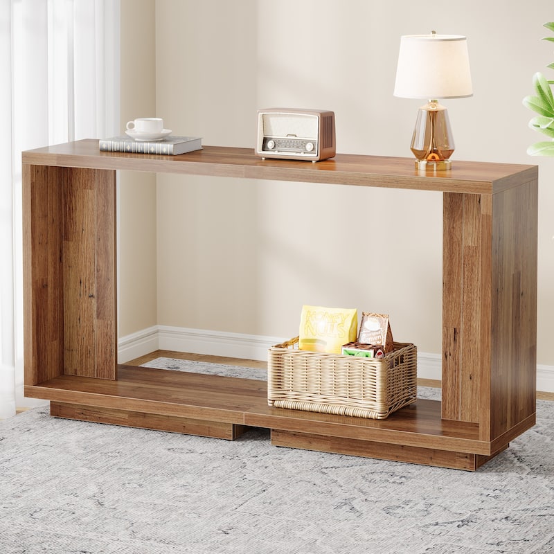 C-Shaped Side Table, 2-tier Narrow End Table with Sturdy Pedestal