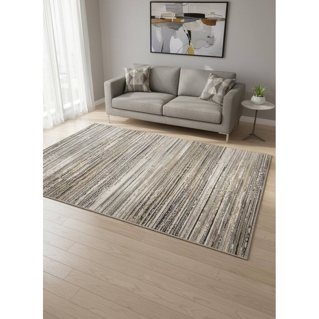 HomeRoots Striped Modern Rectangle Area Rug - 5' X 8'