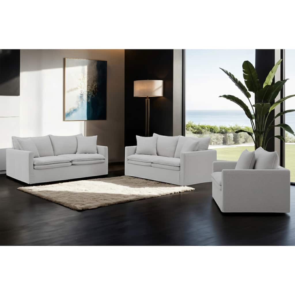 Furniture of America Caspian 3-Piece Light Grey FSC & OEKO TEX Linen Sofa Set with Feather Blend Cushions