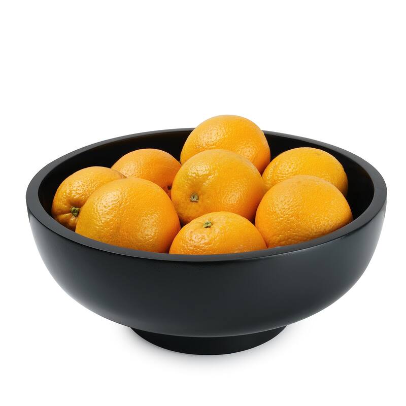 Black Wood Fruit Bowl for Kitchen Counter, 12-inch Diameter Large Wooden Fruit Bowl, Natural Wood